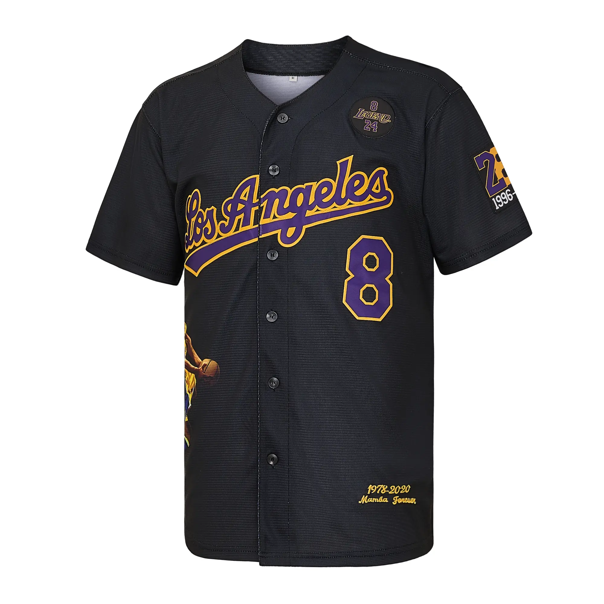 Men's Los Angeles Classic Black Button-Front Embroidered Logo Baseball Jersey - 8-24 Legend Forever Embroidery, Short Sleeve, Player Name & Number Graphic, Professional Athletic Sportswear, Casual Sporty Top, American Retro Baseball Style