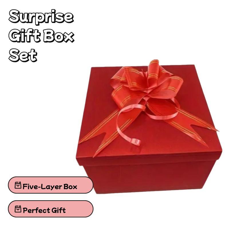 Five-Layer Surprise Explosion Gift Box with Ribbon, Multi-Pocket Snack & Candy Storage, Perfect for Birthdays, Holidays, Vacations, Asian Snack Box