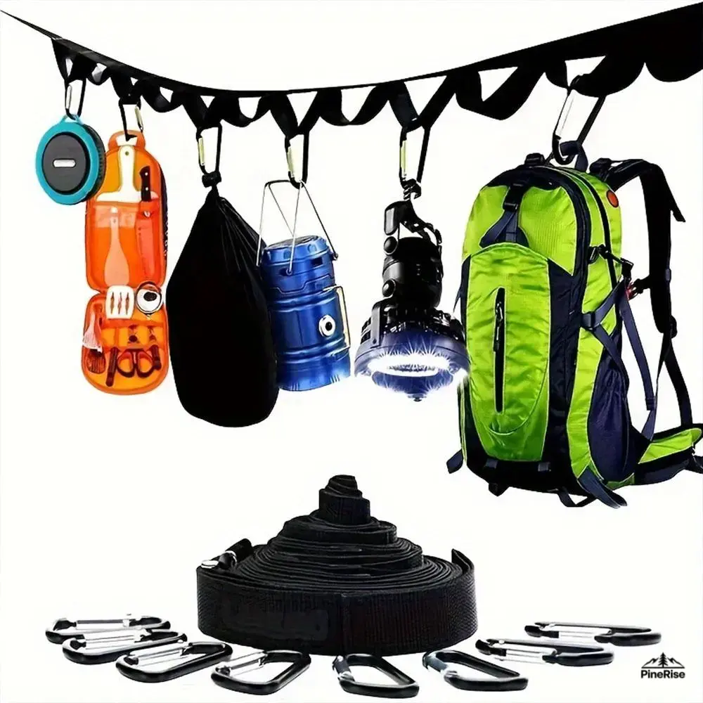 Portable Hanging Storage Rope for Camping - Sturdy Tough Paracord Strap Bag Accessory, Wear-Resistant Adjustable Buckle Gear Organizer, High Load-Bearing Lightweight Bag Hanger, Easy to Fold & Organize