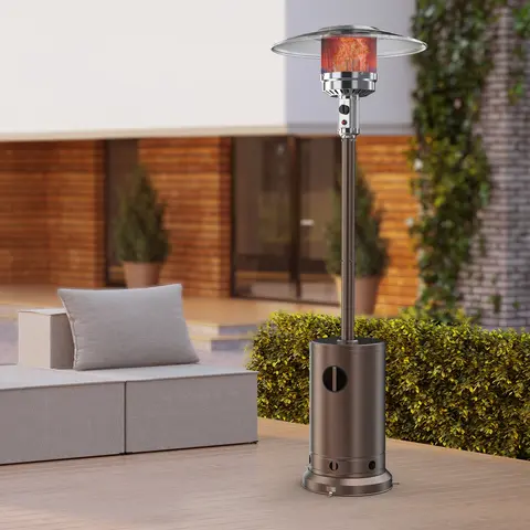 Sweetcrispy 48,000 BTU Propane Round Tabletop Patio Heater - Stainless Steel Burner, Safety Protection System, Wheels, 29*18*18 inch, Anchoring Spikes, Convenient Table Design, Easy Movement, Garden Exterior Gas Heater for Home-Commercial Use