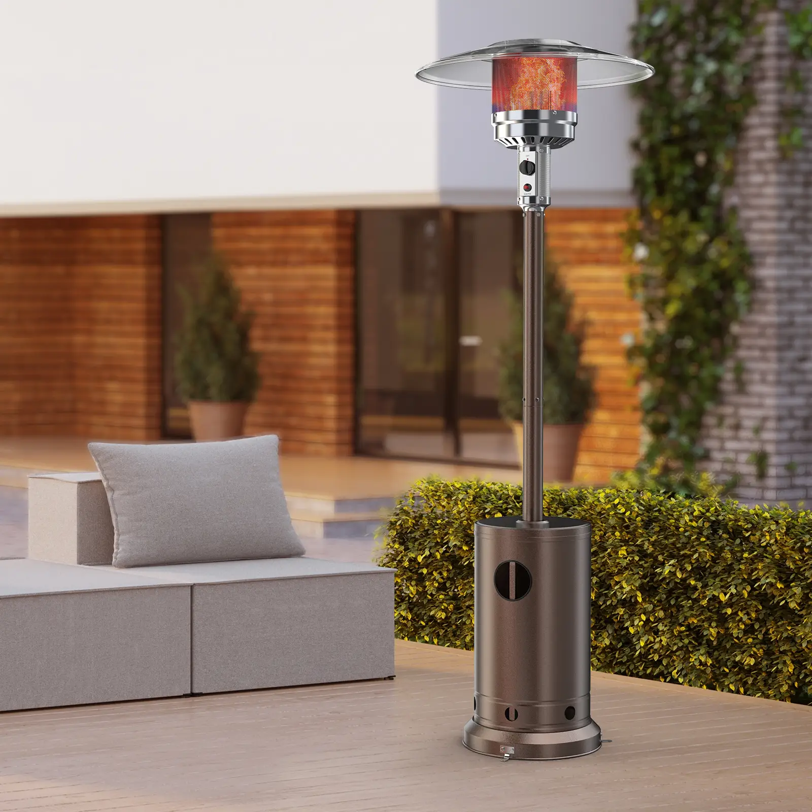 48,000 BTU Propane Patio Heater with Tabletop, Double-Layer Stainless Steel Burner and Safety Protection System, with Wheels for Home&Commercial Use