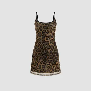 Cider [size 0-10] Mesh Scoop Neckline Leopard Mini Dress