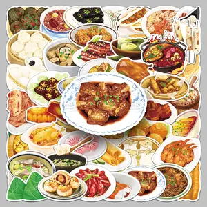 50pieces hand-painted traditional chinese food creative cartoon stickers scooter car phone case notebook stickers
