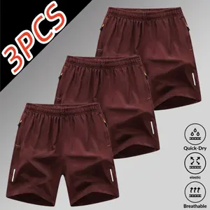3-pack men’s quick-dry athletic shorts made from breathable ice silk that is skin-friendly; elastic waistband fits comfortably without chafing; zippered pockets—versatile shorts for running, fitness, and everyday workouts.
