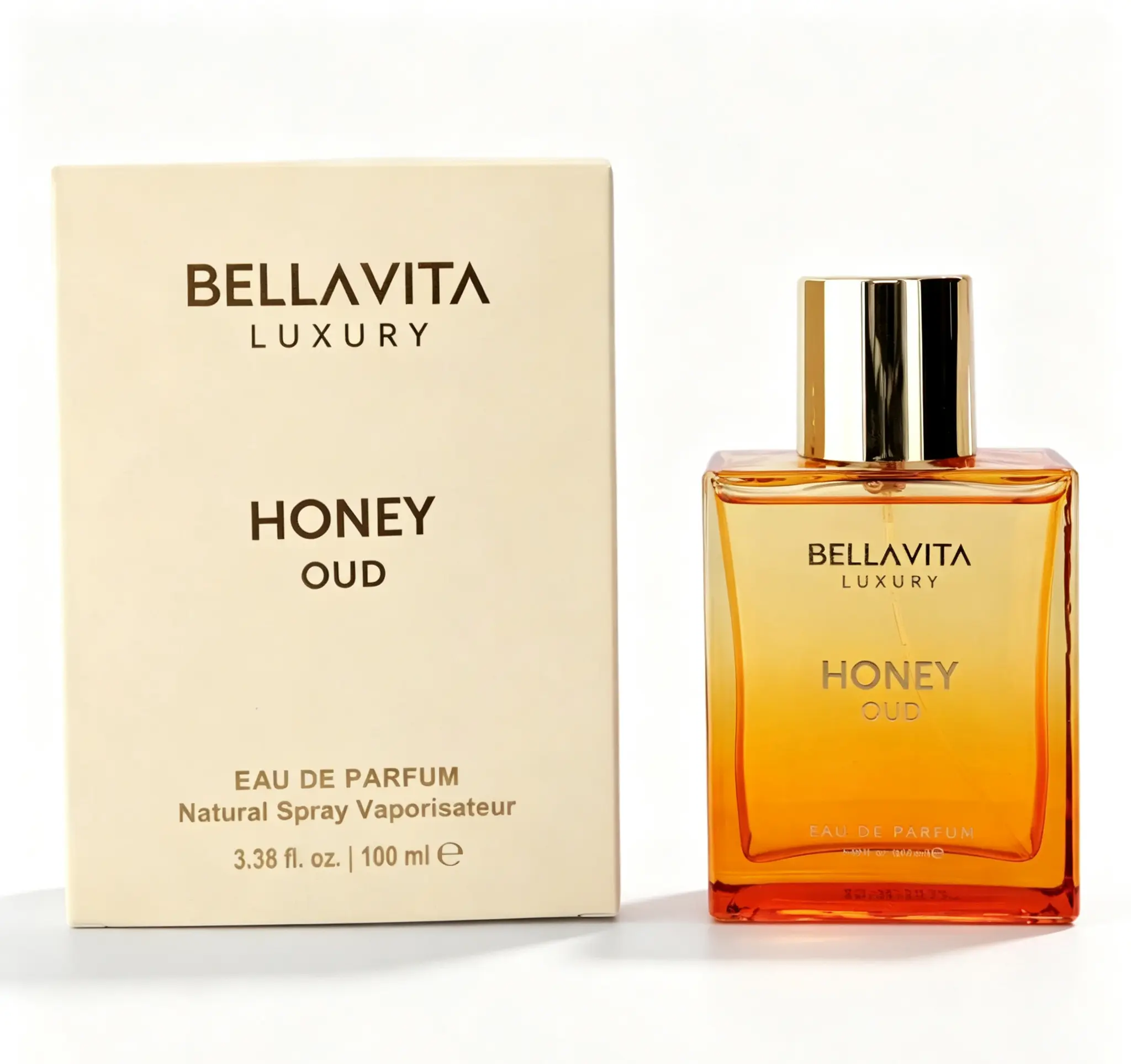 BellaVita Premium Honey Oud Eau de Parfum 3.4oz, 100% Vegan Cruelty-Free Essential Oil Blend, Rich Spicy Floral Fragrance with Patchouli Bergamot & Vanilla Notes