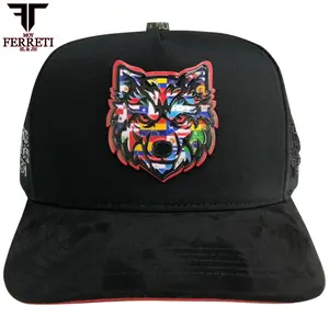 FERRETI HATS PREMIUM FT197 El Lobo Snapback Cap with Exclusive Wolf Design 100% High-Quality Cotton and 3D Embroidery + Front Metal Logo