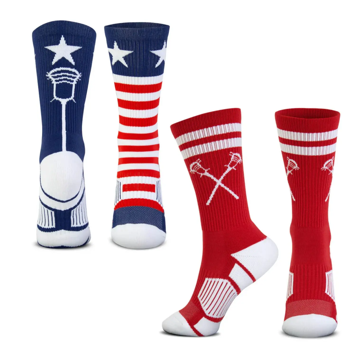 Guys Lacrosse Woven Mid-Calf Sock Set - Patriotic Sticks