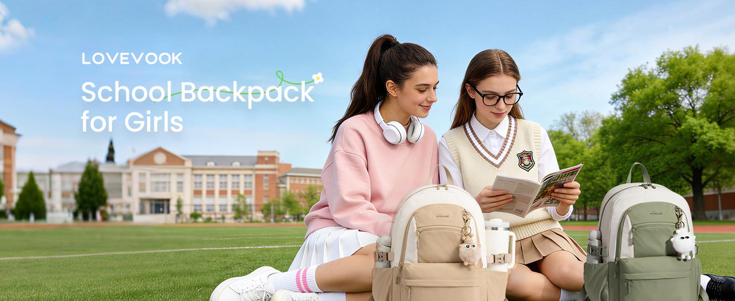 LOVEVOOK School Backpack for Teen Girls & Women, 35L Large Laptop Backpack with 40oz Water Bottle Pocket, Waterproof Cute College Bookbag, Student Backpack for Middle High School Travel Work