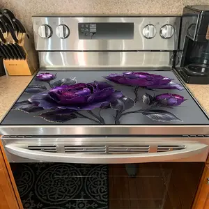 1PC heat insulation pad Purple Rose Art Felt Heat Resistant Mat - Non-Slip Washable Dust-Proof Kitchen Decor Pad for Stove, Table, Washer, Fridge, Bathroom & Appliances