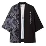 Japanese kimono waist flower fruit printed cardigan, 3/4 sleeve feather woven kimono, loose and trendy fashion style Taoist robe, summer thin sunscreen jacket Outerwear Plaid Clothes