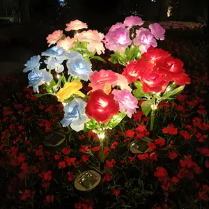 2-Piece 7-Head Solar Artificial Rose Lights, Outdoor Garden Decorations For Independence Day, Ideal For Anniversaries, Weddings, Valentine'S Day And Easter Gifts