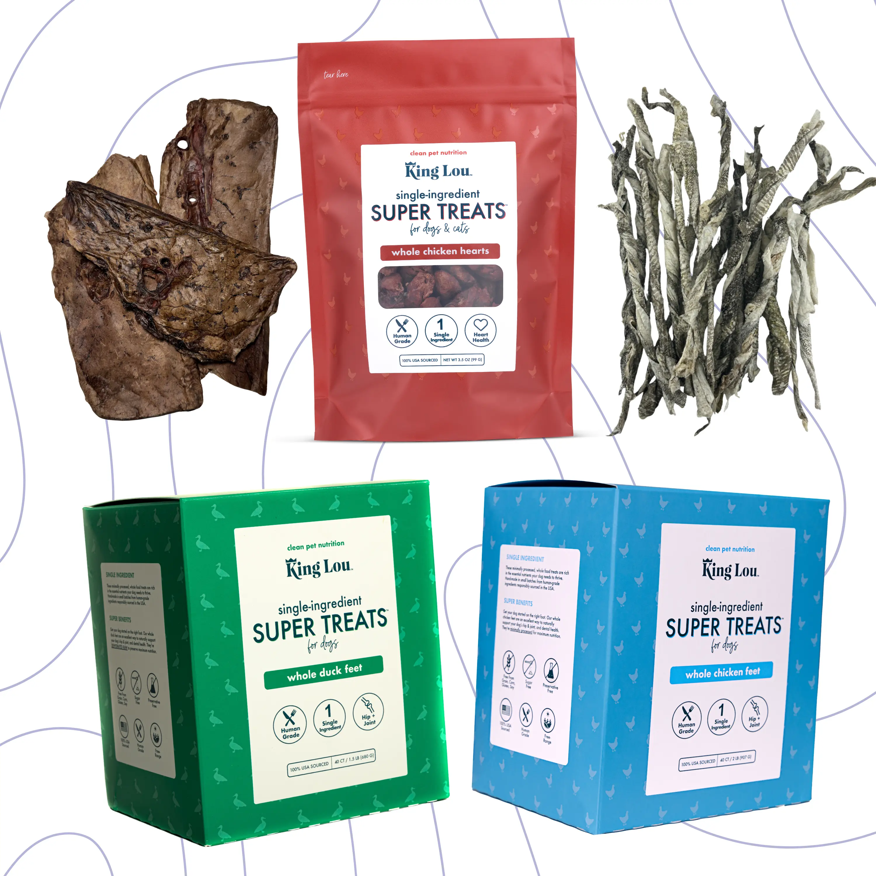 100% USA Treats Bundle: Dental+Heart+Joints+Skin & Coat Health Support, 100% USA, Single-Ingredient, Human-Grade Natural Food Chews Treats for Dogs and Cats