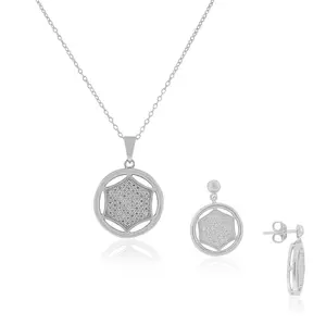 925 Sterling Silver White Clear CZ Pendant Drop Dangle Earrings Set