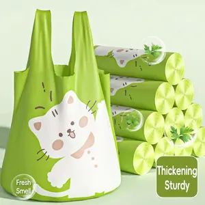 50 Extra-Thick Green Cat-Shaped Garbage Bags Portable Household With Mugwort Fragrance Large Kitchen Waste Bags Tear-Resistant Puncture-Resistant Durable Cleaning Bags