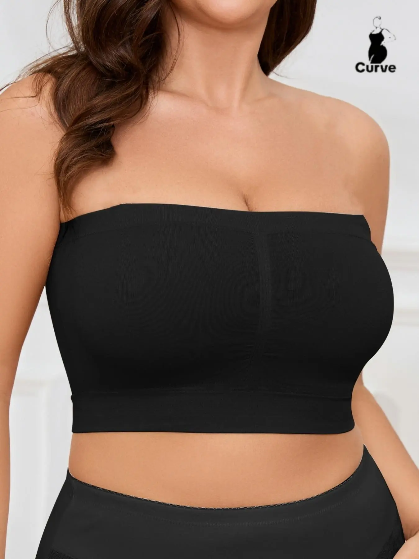 [Plus Size] Solid Color Strapless Bra, Women's Invisible Seamless Strapless Bra, Soft Comfortable Breathable Underwear for Daily Wear, Bandeau Bras