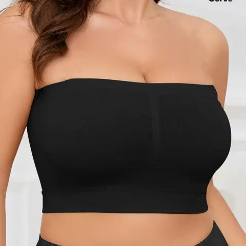 [Plus Size] Solid Color Strapless Bra, Women's Invisible Seamless Strapless Bra, Soft Comfortable Breathable Underwear for Daily Wear, Bandeau Bras, Minimalist Bra