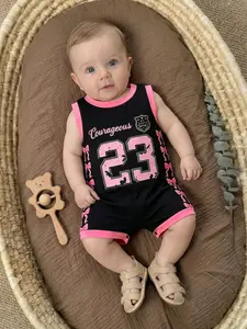 Baby Summer Basketball Jersey, Tank Top One-Piece Bodysuit Sports Wear, Ideal for Active Activities, Comfortable and Stylish Kids' Clothing