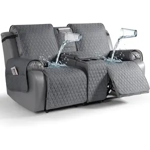 Loveseat Recliner Couch Covers with Console,Double Reclining Couch Cover Non-Slip Sofa Slipcovers Washable,Furniture Protector Covers for ,Pets(2 Seater,Dark Gray)
