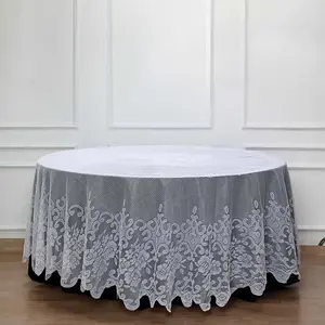 Lace Round Tablecloth 120" White with Premium Design - Seamless Finish for Banquets and Receptions
