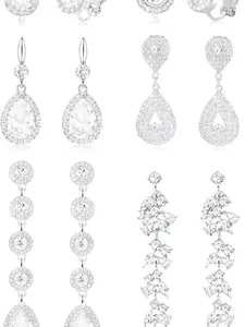 Clip on Earrings for Women Non Pierced Long Tassel Teardrop Chandelier Dangle Drop Earring Rhinestone CZ Earrings Clip Wedding Party Prom Stage Jewelry for Brides Bridesmaids Silver Plated