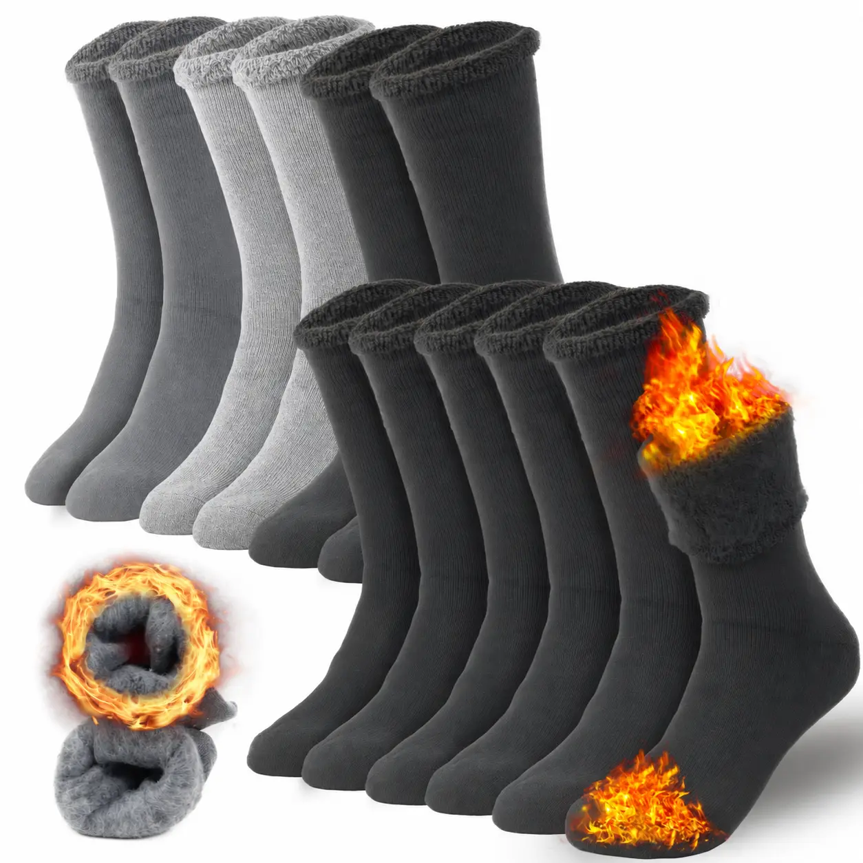 NevEND 6 Pairs Mens Heavy Duty Thermal Boot Socks Winter Warm Insulated Heated Cotton Wool Work Crew Thick Warm Socks 7-12 Menswear Underwear