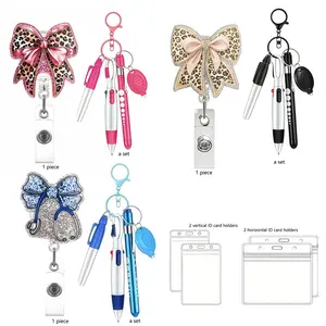 Tiger Print Bow Shiny Design Badge Clip, Badge Holder, Acrylic Material, Keychain Set, Waterproof Card Combo, Office Staff & Student Flashing Badges, Office Supplies