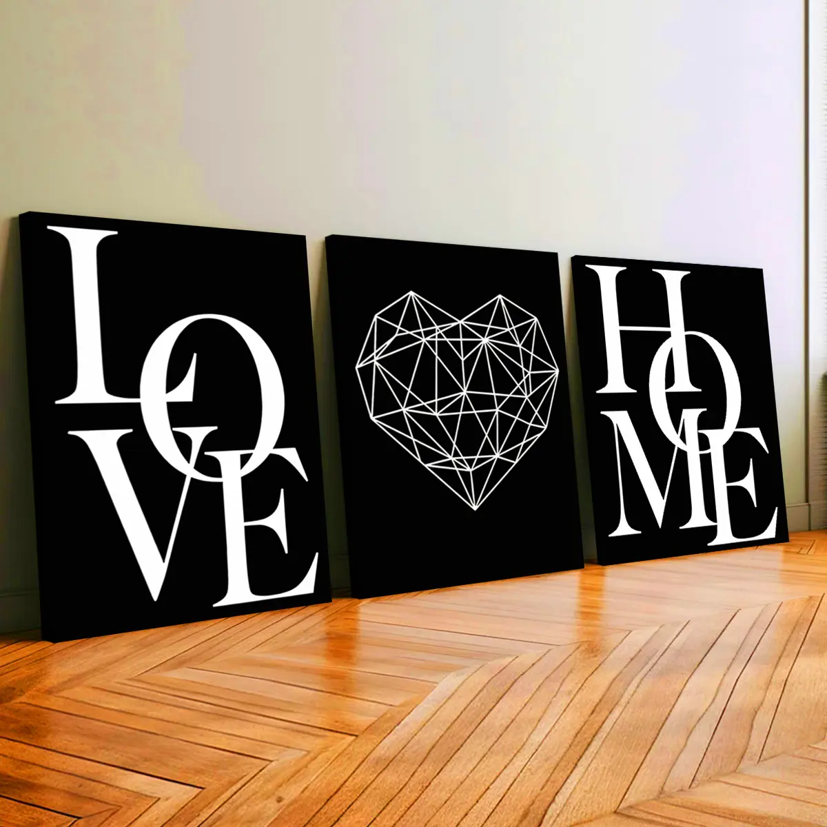3Pcs Durable Wooden-Framed Canvas Print Painting Set - Modern Abstract Geometric Art Heart Wall Decoration, Waterproof Odorless Home Supplies for Living Room, Kid Room