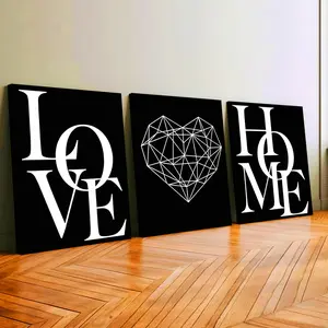 3Pcs Wooden Framed Canvas Painting, Love Home Geometric Heart Design, Exquisite Poster, Home Decoration, Pattern Wall Art Decor, For Living Room, Bedroom, Office, Restaurant, Bar Wall Decor, Waterproof, Odorless, Painting, Print Artwork.