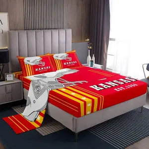 Feelyou Boys' Sports Theme Bedding Set - Rugby Decor, Red Yellow White Stripes Fitted Sheet with Deep Pocket Fit, Multi-Size, Reactive Dye (Kansas)