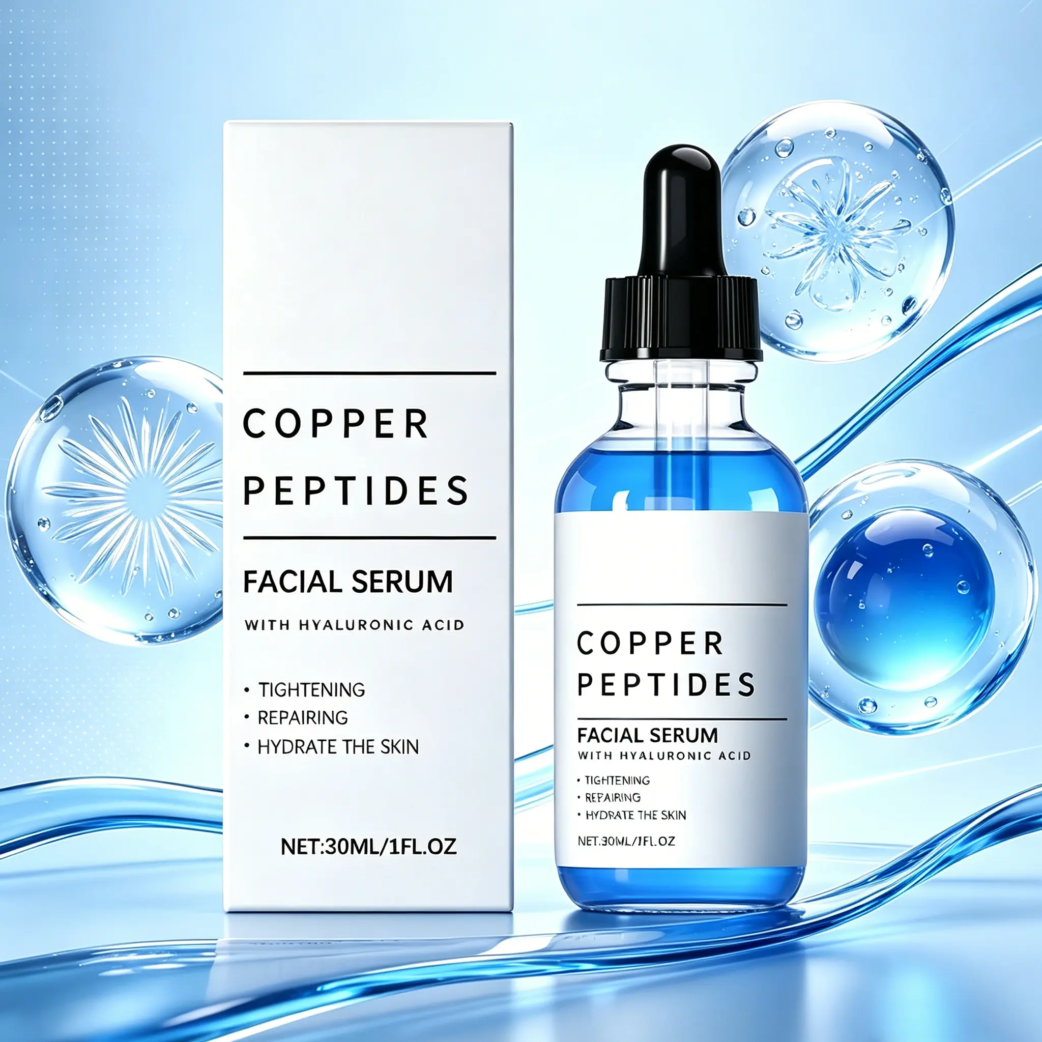 GHK-Cu Copper Peptide Serum with Hyaluronic Acid Facial Serum,  Copper Peptide Serum for Tightening, Collagen Boosting & Hydrating Men & Women, Cruelty-Free, Vegan Skincare