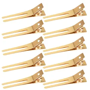 100 PCS 1.77" Double Prong Curl Clips Gold Curl Pins Duckbill Section Clips Metal Alligator Clips for Hair Extensions Styling(4.5cm)