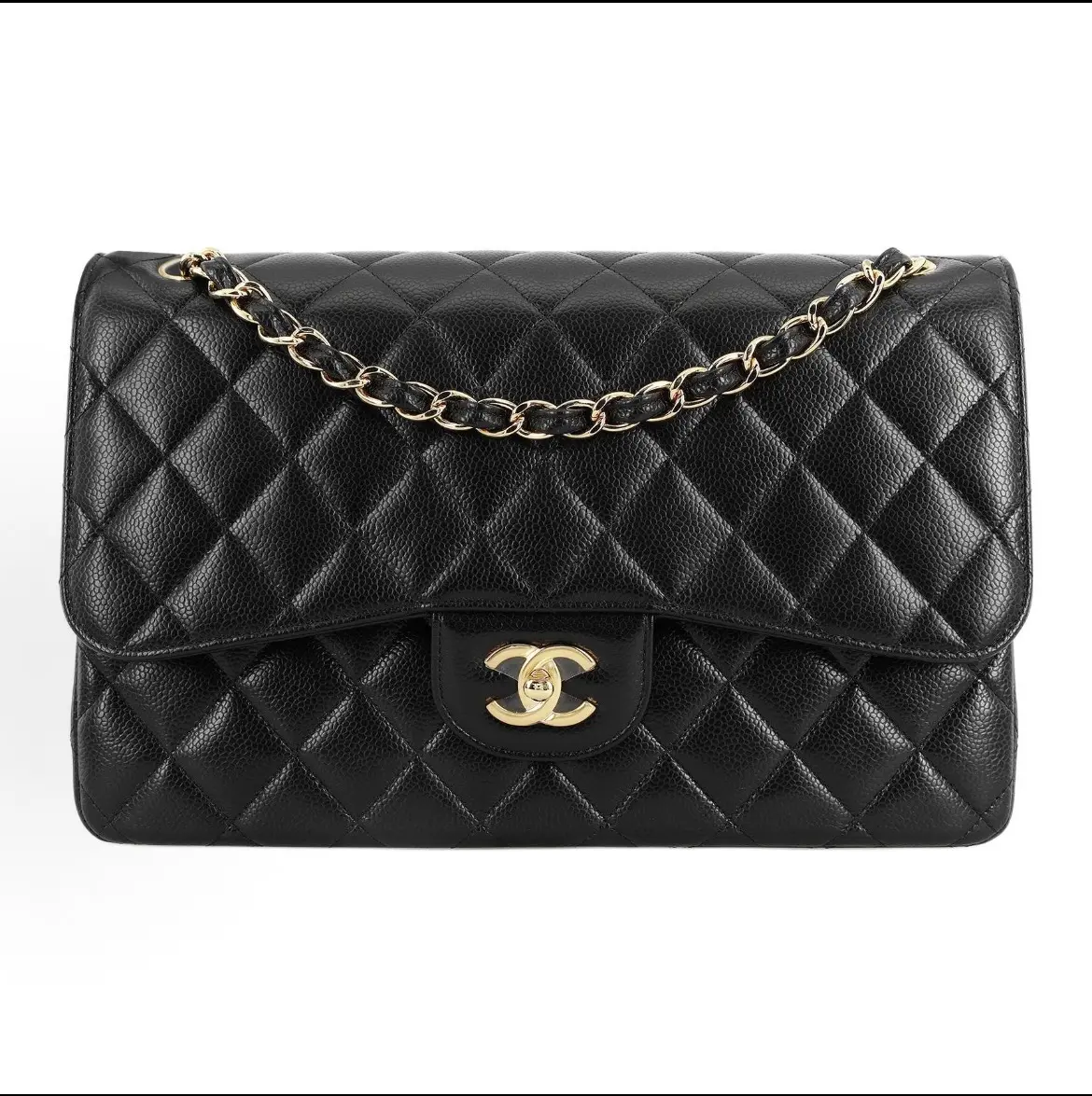 Pre-owned CHANEL cowhide Crossbody Bags Classic Flap CF classic chevron leather chain chain gold buckle grain embossing leather and gold metal mouth cover bag cross body shoulder bag large size women's black
