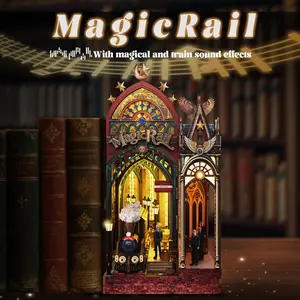 PENIXEL Magic Train Book nook with LED,DIY Miniature Dollhouse Book nook Kit,LED 3D Wooden Puzzle Magic Train Station,Library Bookshelf Decor,Gift for Teens 14+ and Adults