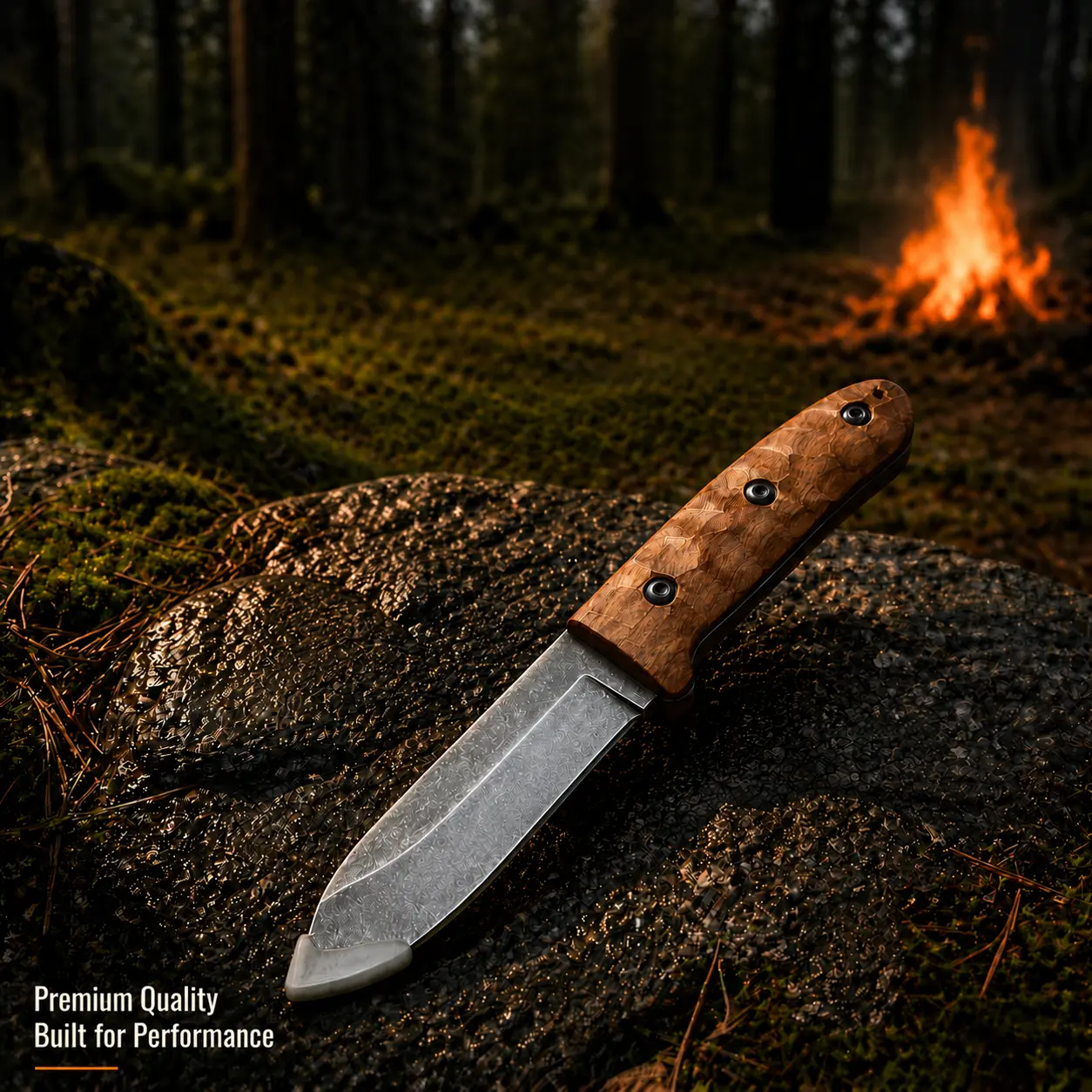 Damascus Fixed-Blade Hunting Knife with Premium Wood Handle, Bushcraft Survival Tool for Outdoor Camping, Outdoor Camping Knives, Bushcraft Fixed-Blade Knives