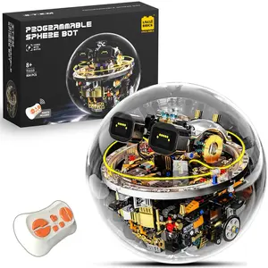 Transparent Spherical Robot Building Block Set, Programmable RC Robot with LED Expression, Cyberpunk Lights and LED Display, STEM Focus Educational Toy for Kids 8-13, Ideal Holiday & Birthday Gift