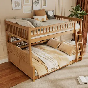 Bunk Bed, Full over Queen with Built-in Shelves, LED Color-Changing Lights & Pegboard - Space-Saving Bed with Integrated Storage
