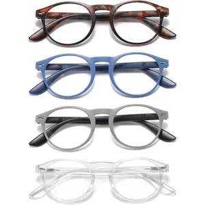 Round Readers for Women 4 Pack, Men Anti Blue Light Reading Glasses with Spring Hinge