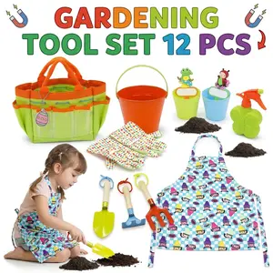 EFFUN Kids Gardening Tool Set 7PCS - Shovel Rake Trowel Watering Can Apron Gloves Tote Bag - Portable Montessori Outdoor Toy for Boys Girls - Safe & Kid-Friendly Gardening Kit Gift