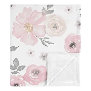 Sweet Jojo Designs Soft Baby Blanket (Pink/Grey Boho Floral) for Girls, Infant, Newborns, Toddler 30x36in - Stroller Swaddle Security Receiving Blankets Minky (Watercolor, Flower, Elegant, Farmhouse)
