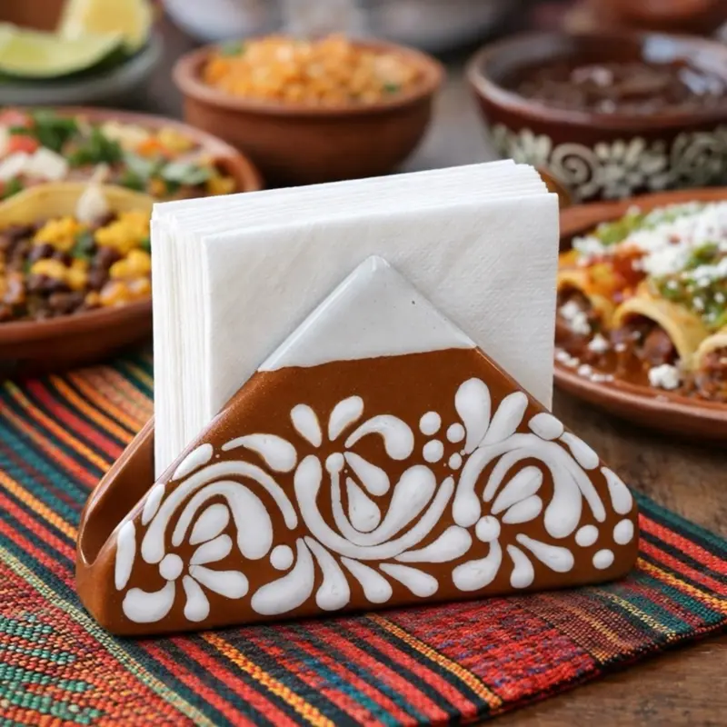 Talavera Napkin Holder | Brown & White Color
