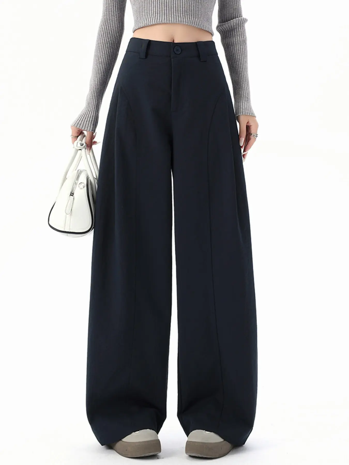 Women's High Waist Wide Leg Pants, Non-Elastic Elegant Long Pants, Button Design, Stylish and Comfortable, Perfect for Casual Wear, Loose Legged Pants