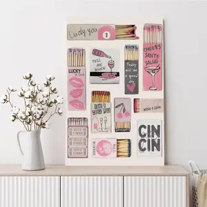 Vintage Matchbox Print Fashion Poster Retro Pink Aesthetic Y2K Room Decor Preppy Style Wall Art High Quality for Girls Room Wall Decoration
