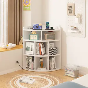VECELO Corner Cabinet Storage Cabinet With Usb Ports And Sockets, Wooden Small Bookshelf, Suitable For Game Room, Bedroom, Living Room, Black\White Spacesaving