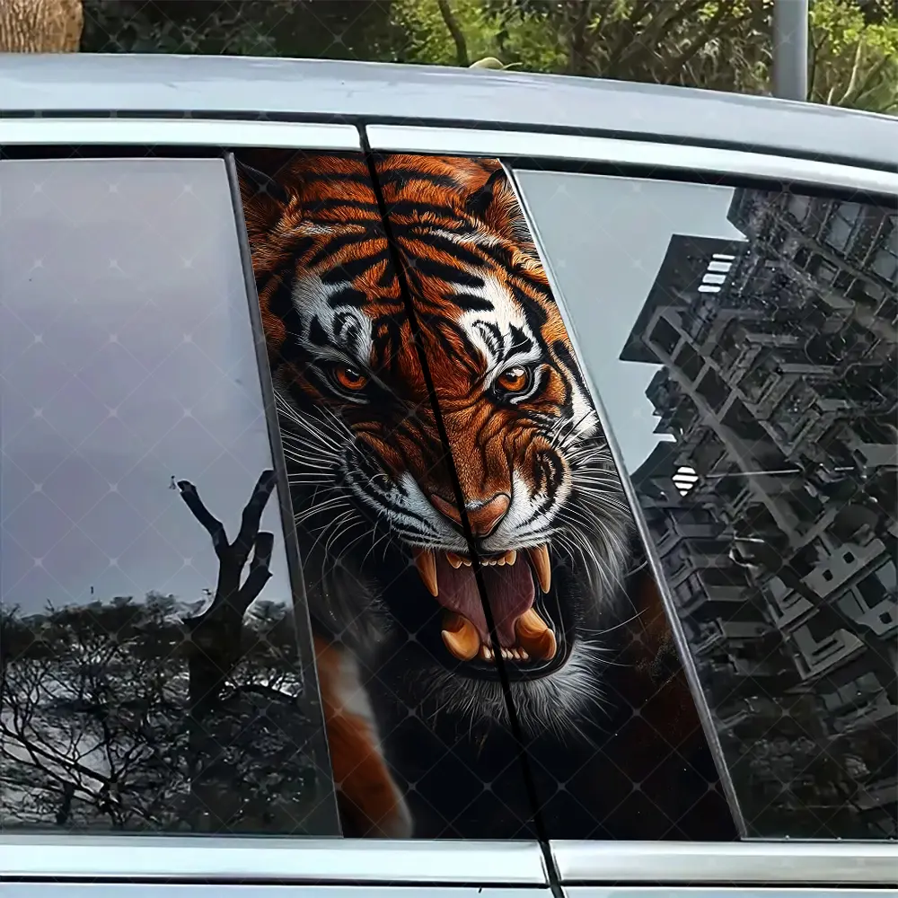 2pc Tiger Car B-Pillar Sticker, Vinyl Protection Decal, Easy Peel & Stick, Sunproof Waterproof Scratch-Resistant, Car Decoration, Car Decals, Car Decorative Sticker, Car Vehicle Decoration, Car Stickers