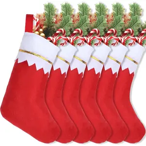 16Pcs 17" Felt Bulk Christmas Stocking Red Christmas Socks with White Cuff Golden Trim Christmas Hanging Ornaments Xmas Decoration for Mantel Door Window Holiday Home Décor