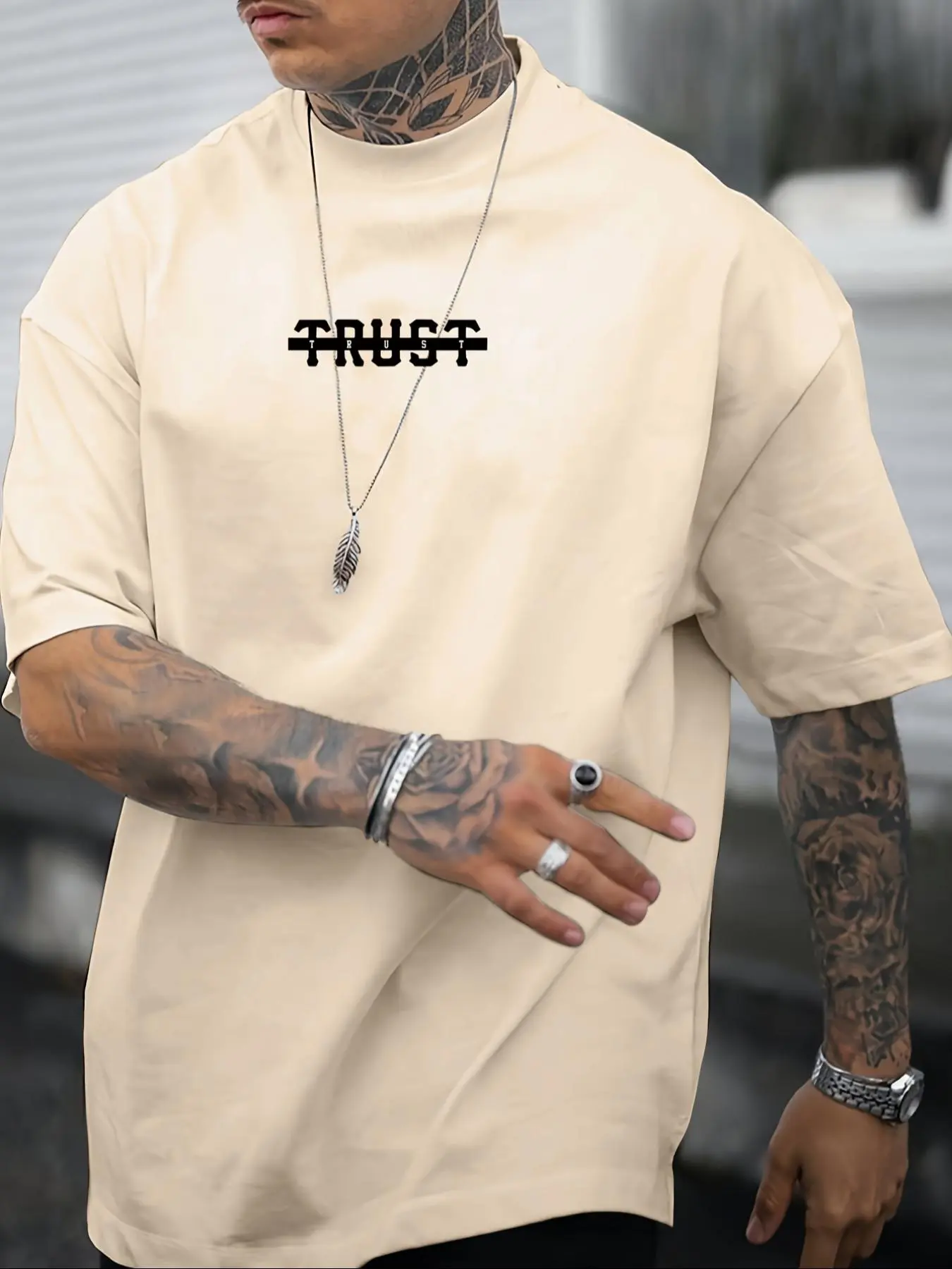 Men's Letter Print Drop Shoulder Tee, Regular Fit Classic Casual Streetwear Short Sleeve Round Neck T-Shirt for Summer, Men's Top for Daily Wear, Menswear