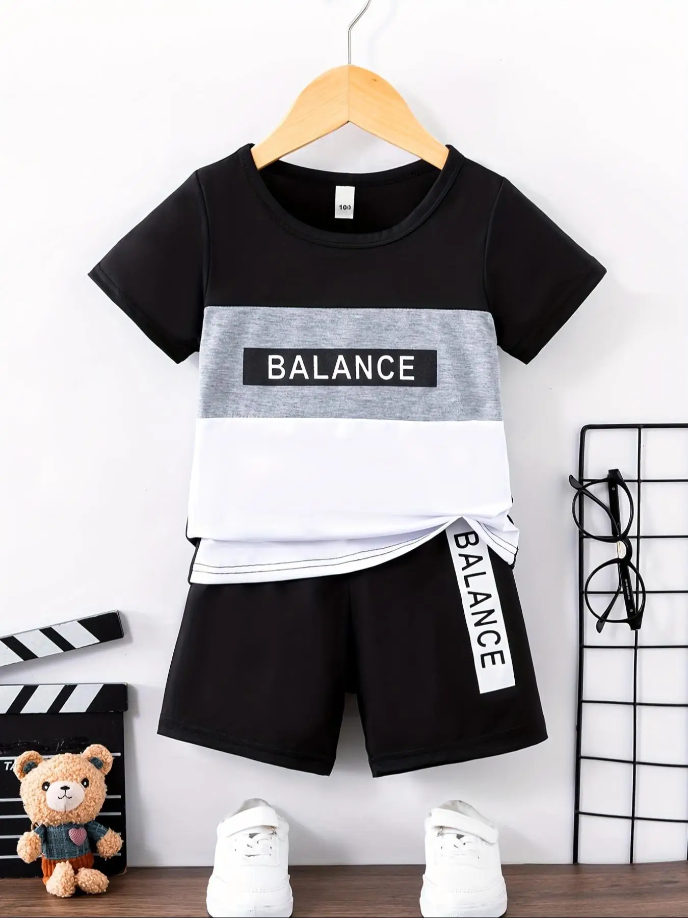 Two-Piece Set Boy's Colorblock Letter Print Tee & Elastic Waist Shorts, Casual Short Sleeve T-shirt & Track Shorts, Summer Outfits Clothes for Kids