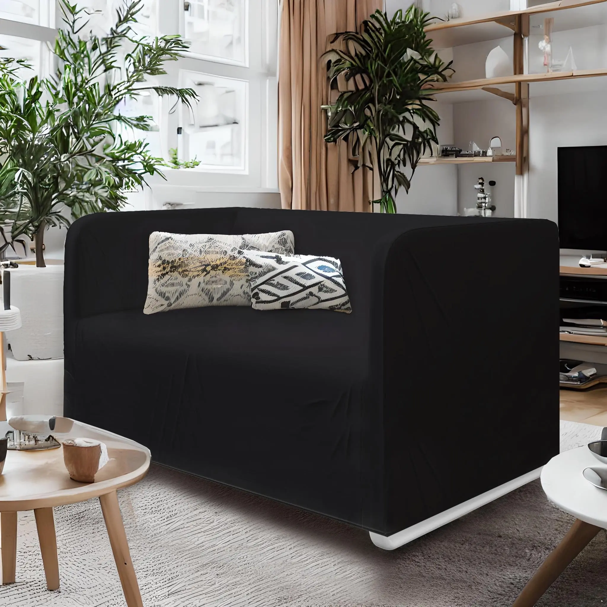 Solid Black European Linen Slip Cover, Compatible with IKEA KNOPPARP