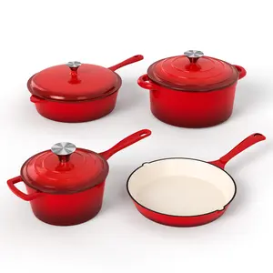 [Live] Kitchen Academy Enamel Cast Iron 7 Piece Cookware Set, Dutch Oven Pot with Lid, Red Non Stick Pots and Pans set, Oven Safe up to 500°F Cooking