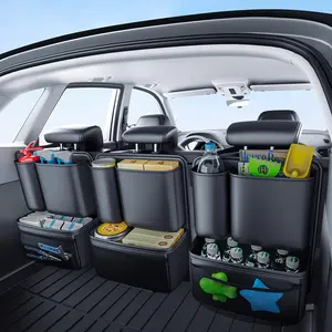 High-quality PU Leather Car Seat Back Storage Bag with Multi-pocket Storage Space Foldable Tray Tissue Holder and Bottle Slot - Versatile Backseat Organizer for Storage and Travel